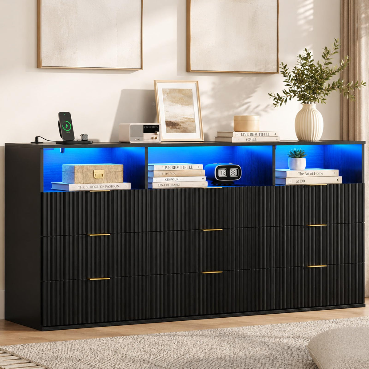 9 Drawer Dresser with 3 Open Cubbies B456