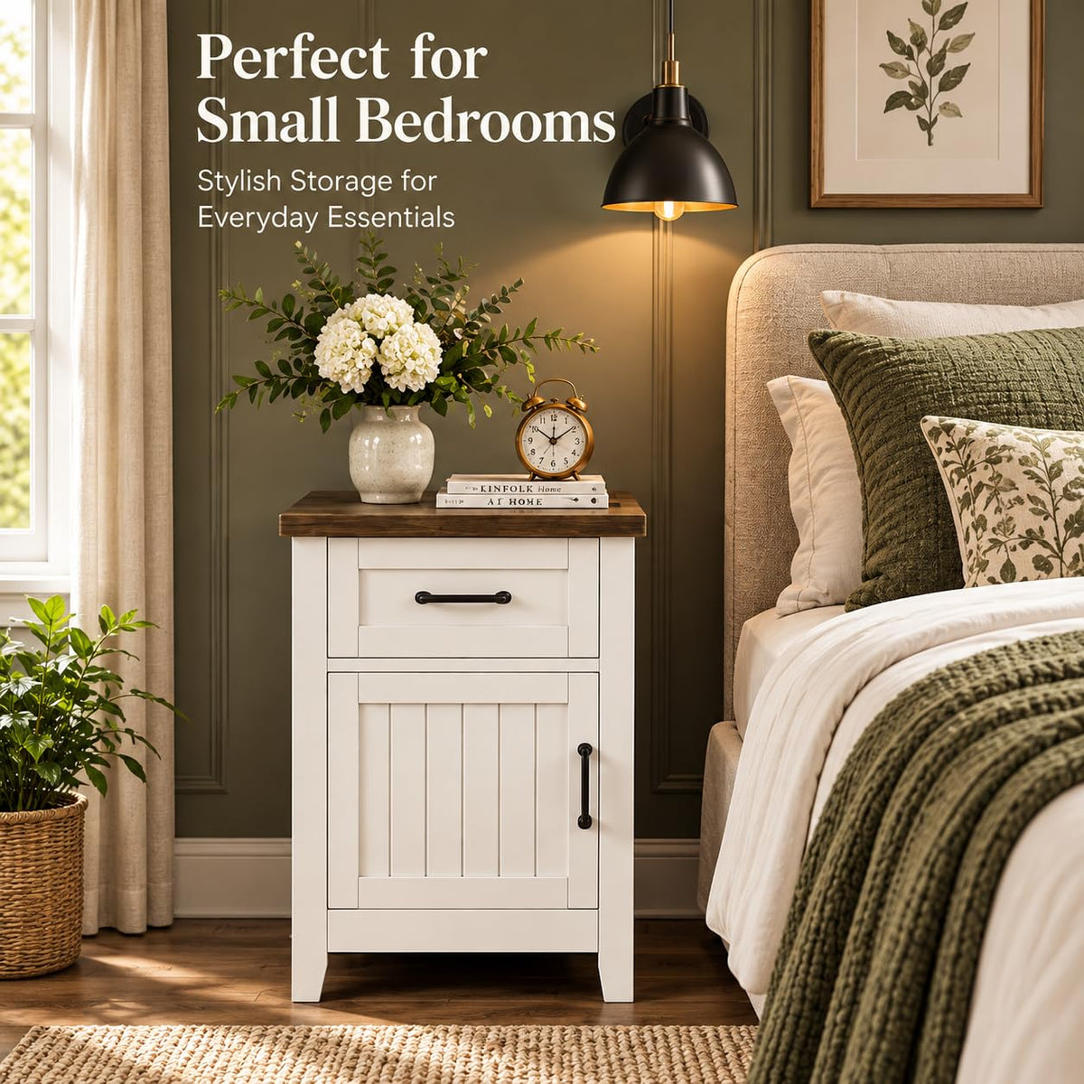 Set of 2 White Walnut Nightstand with Charging Station G810908