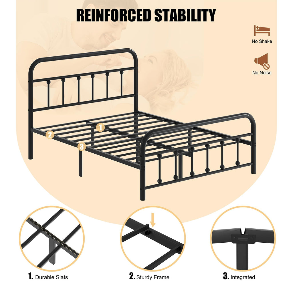 Full Size Black Metal Platform Bed Frame with Headboard R5894