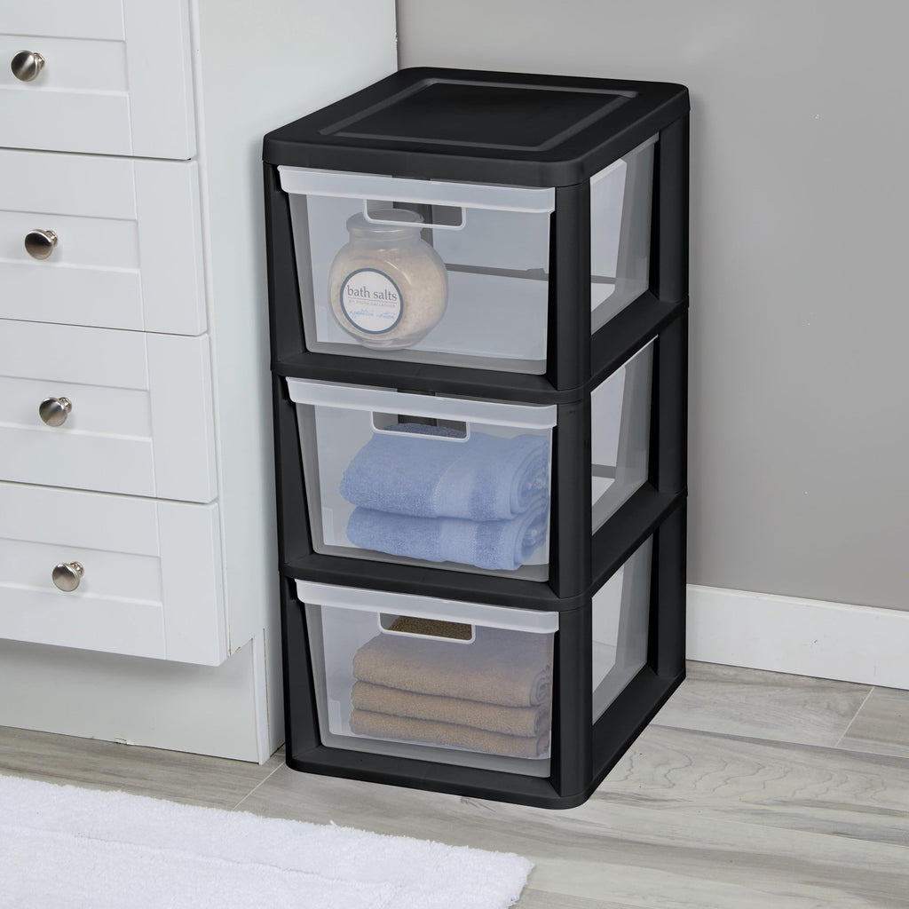 Black 3-Tier Plastic Storage Drawer Tower K1082