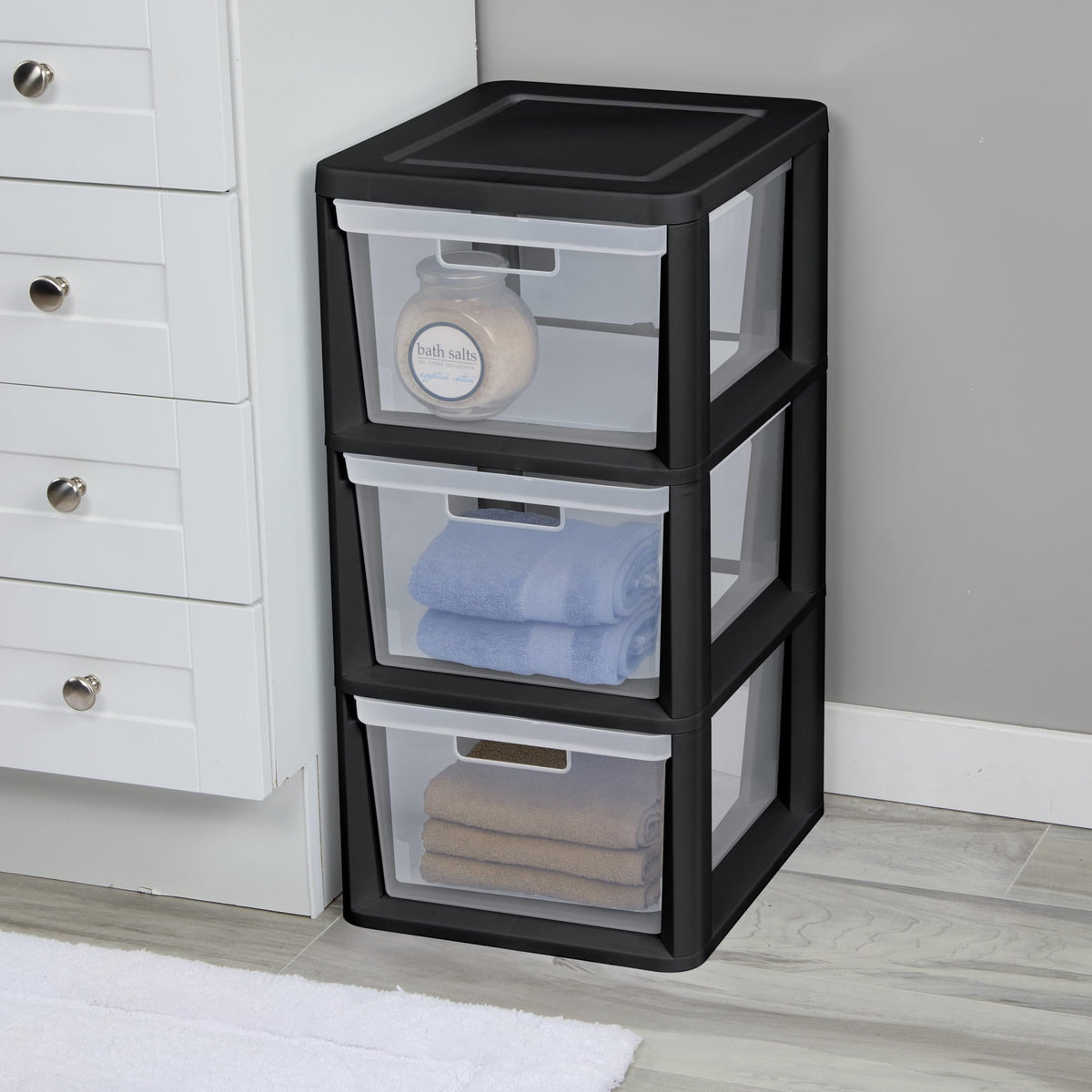 Black 3-Tier Plastic Storage Drawer Tower K1082