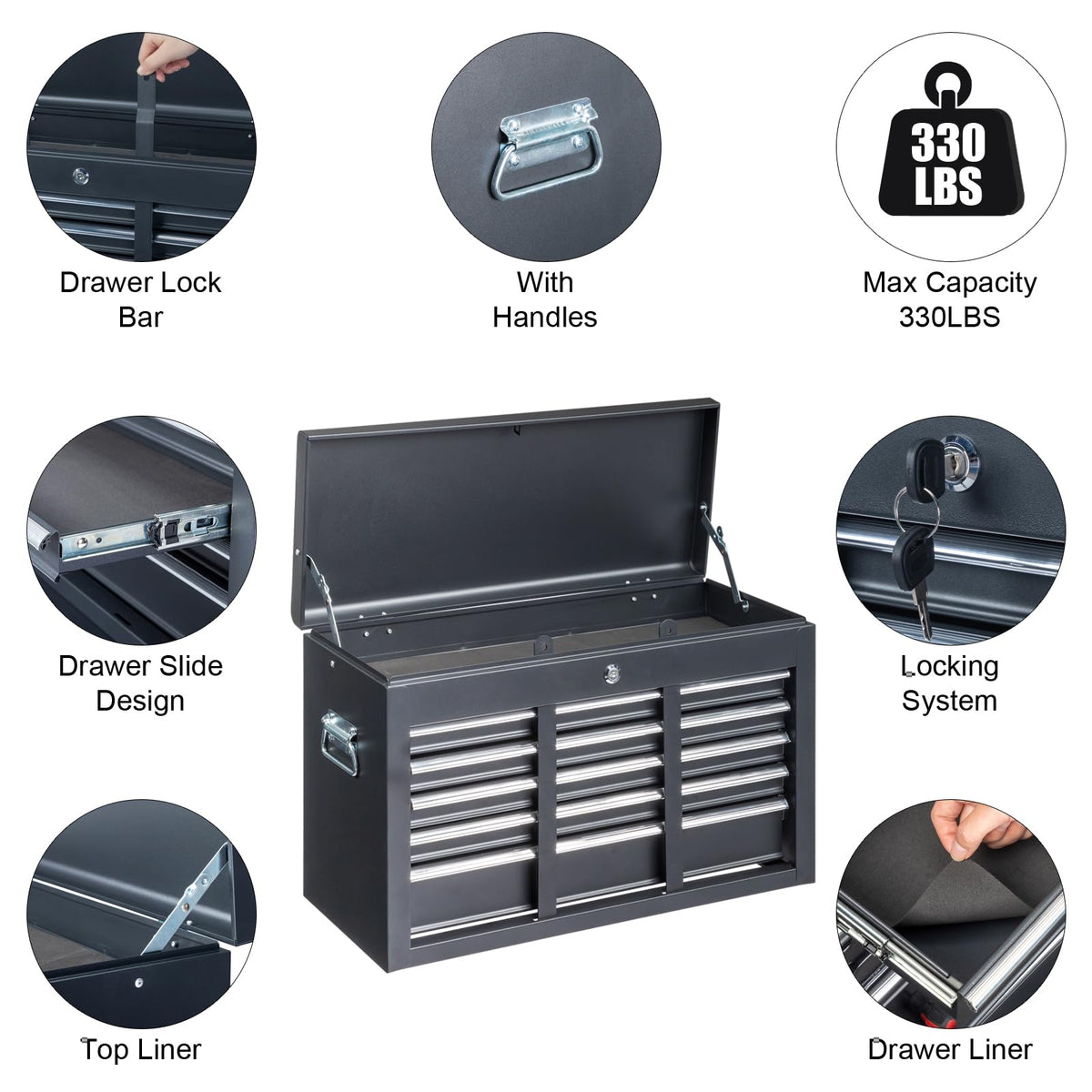 24" 5 Drawer Black Metal Tool Box K665