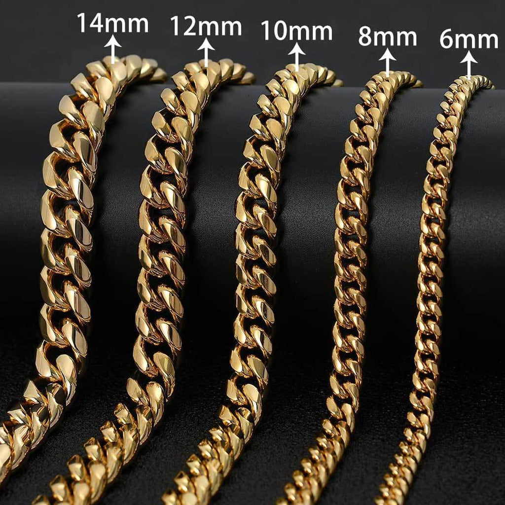 18K Gold Plated Curb Cuban Link Chain Necklace or Bracelet Stainless Steel R618600