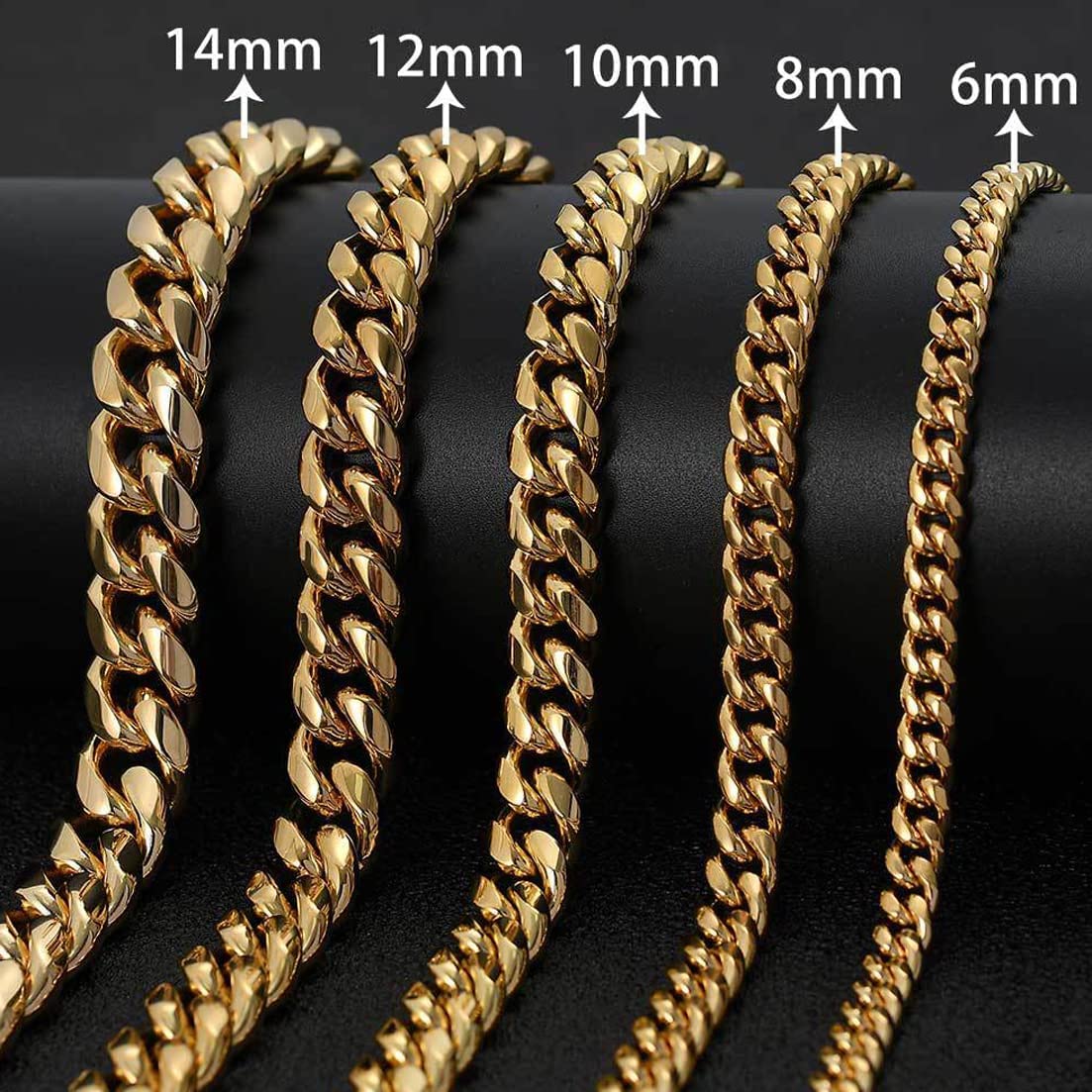 18K Gold Plated Curb Cuban Link Chain Necklace or Bracelet Stainless Steel R618600
