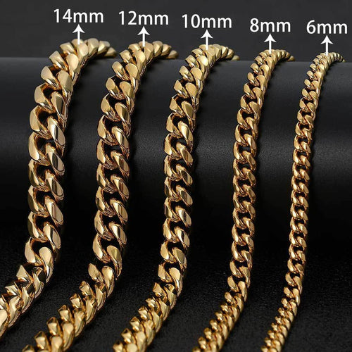 18K Gold Plated Curb Cuban Link Chain Necklace or Bracelet Stainless Steel R618600