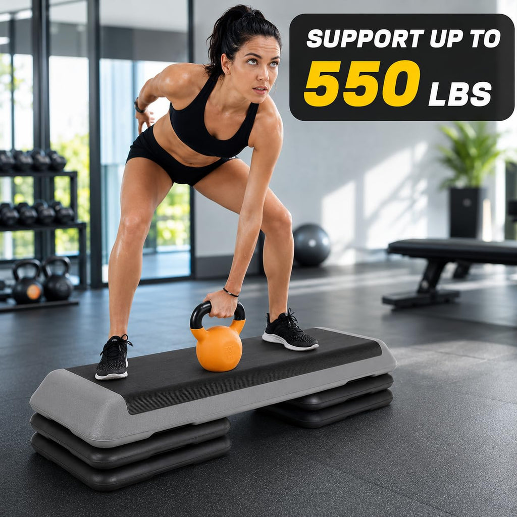43" Adjustable Aerobic Exercise Step Platform with 4 Removable Risers S856041