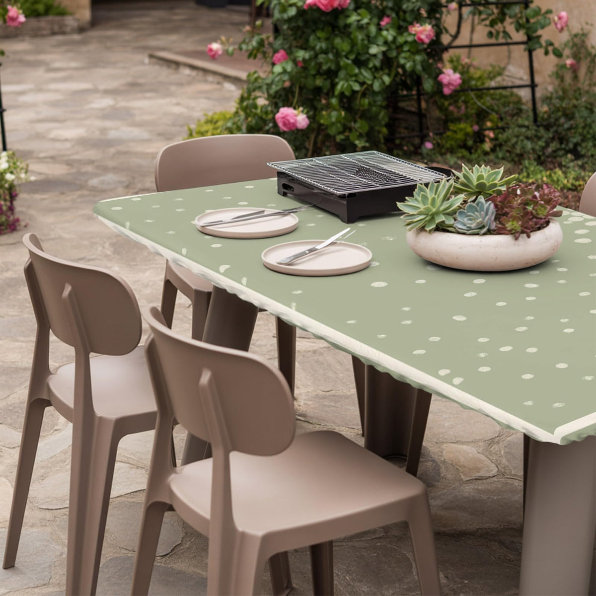 Cream Speckle Fitted Rectangle Tablecloth 32" x 72" N153055