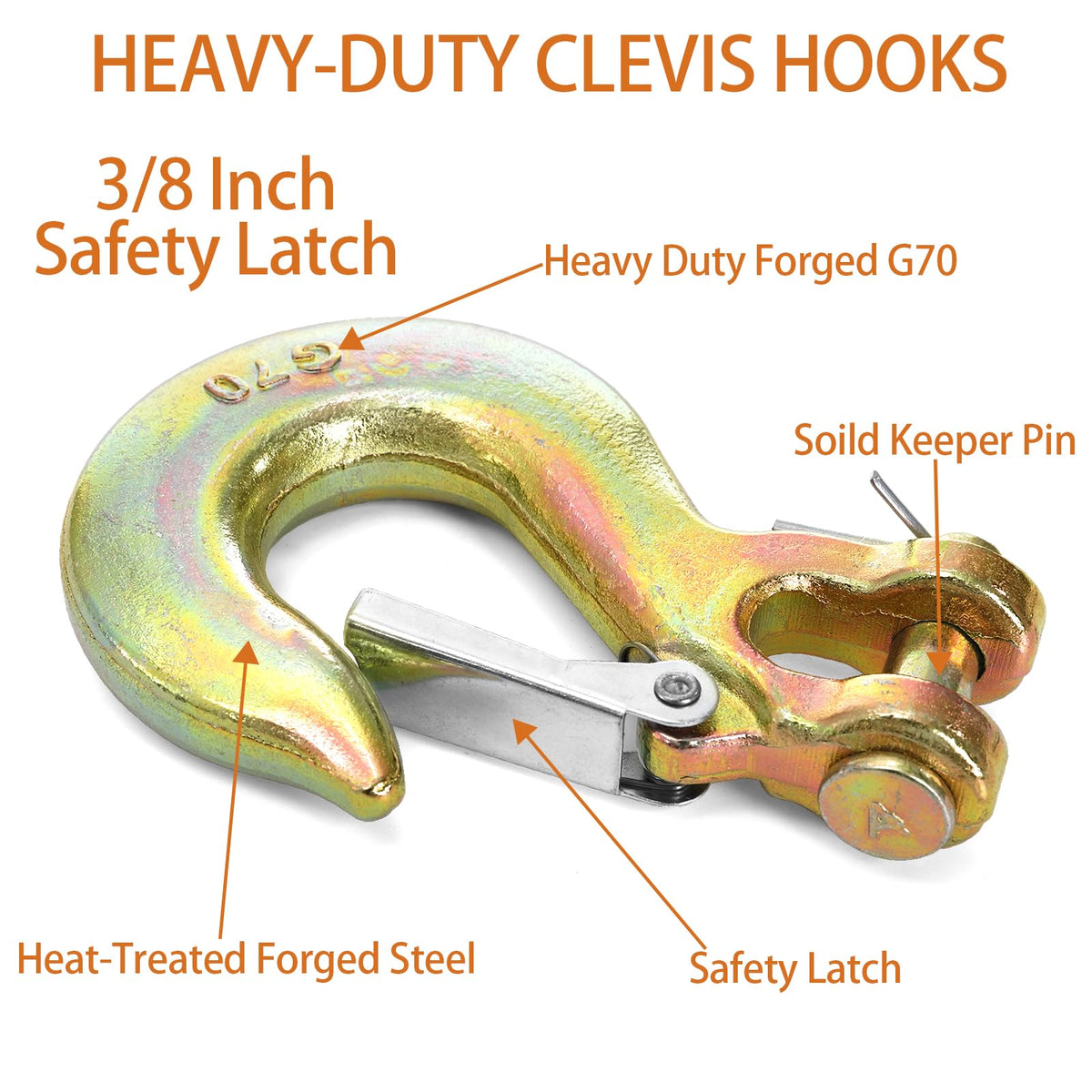 6 Pack 3/8 Inch G70 Forged Steel Clevis Slip Hook with Safety Latch Y174