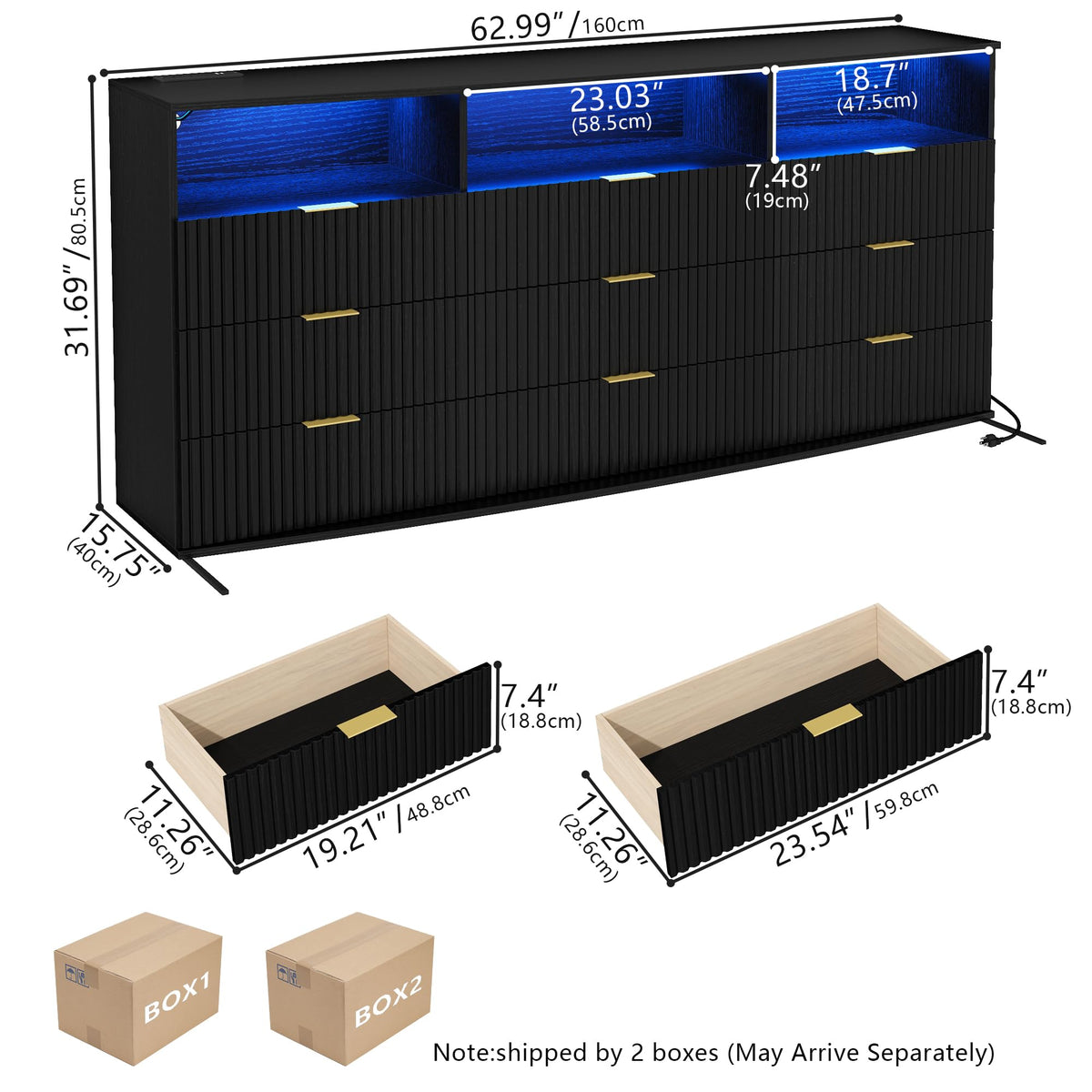 9 Drawer Dresser with 3 Open Cubbies B456