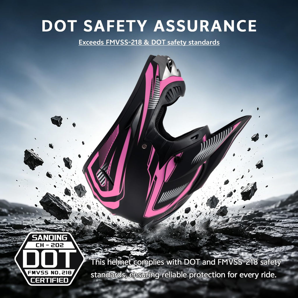 Pink XL DOT Approved Full Face Motocross Helmet E84512