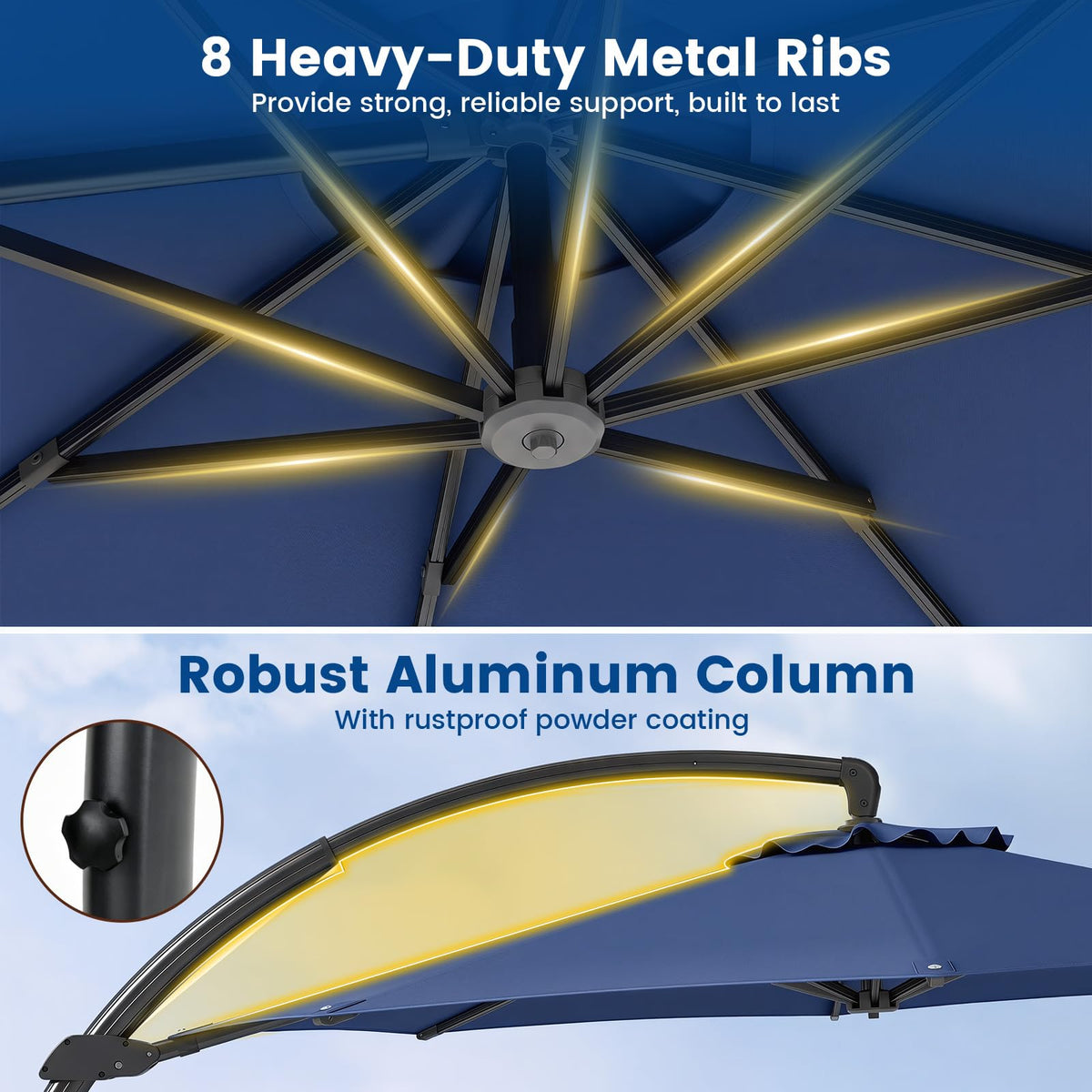 11FT Navy Cantilever Patio Umbrella with Base F1579