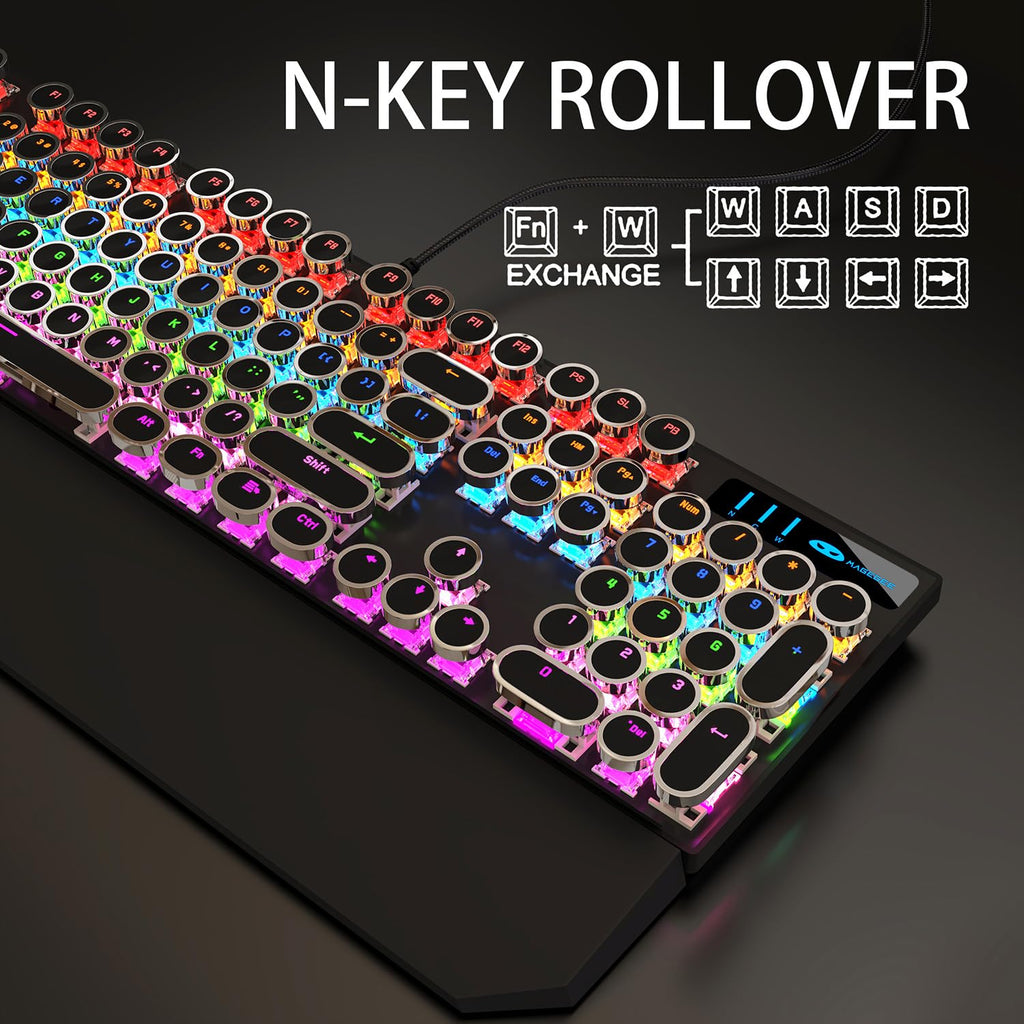 Black Retro Mechanical Gaming Keyboard with RGB Backlit P30546