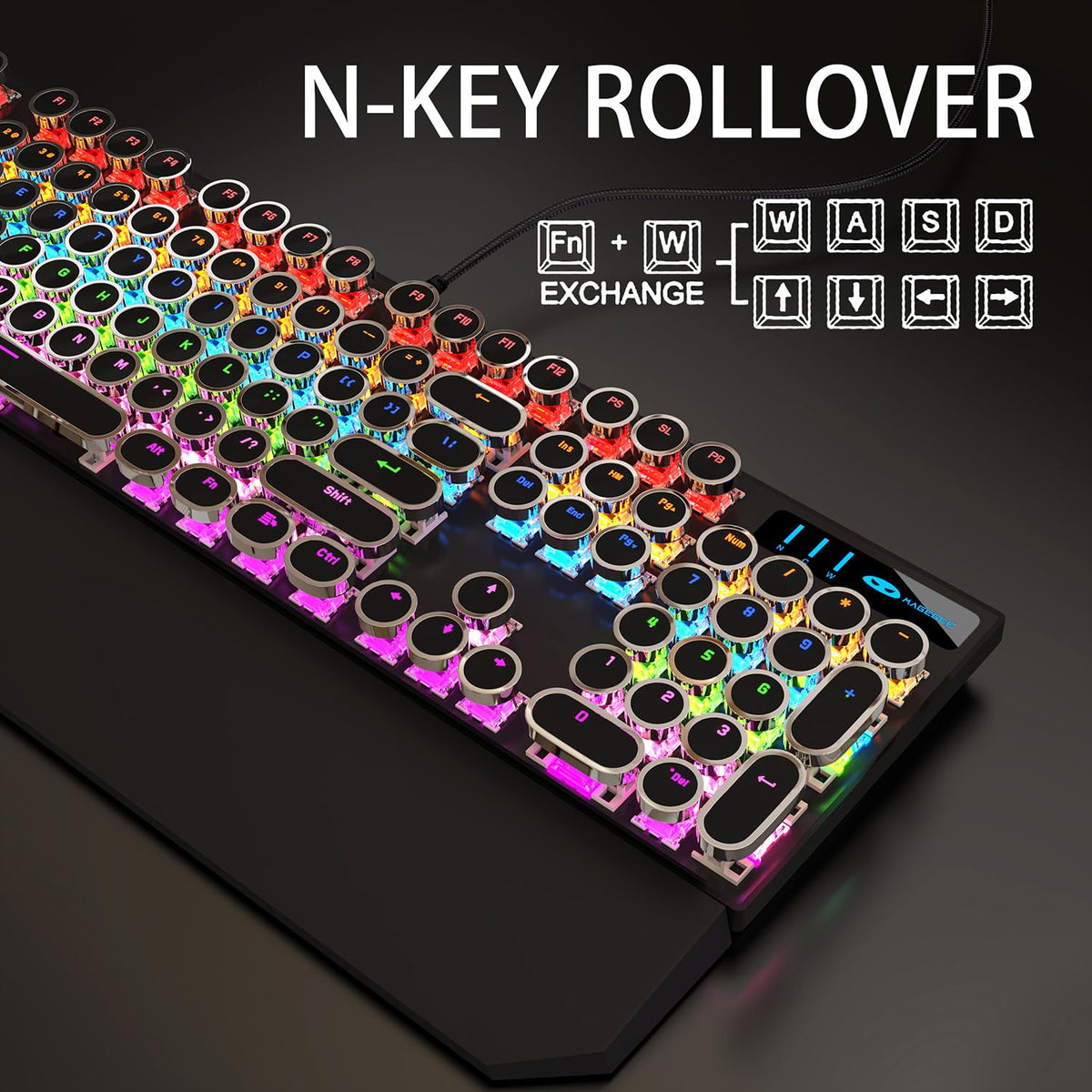 Black Retro Mechanical Gaming Keyboard with RGB Backlit P30546