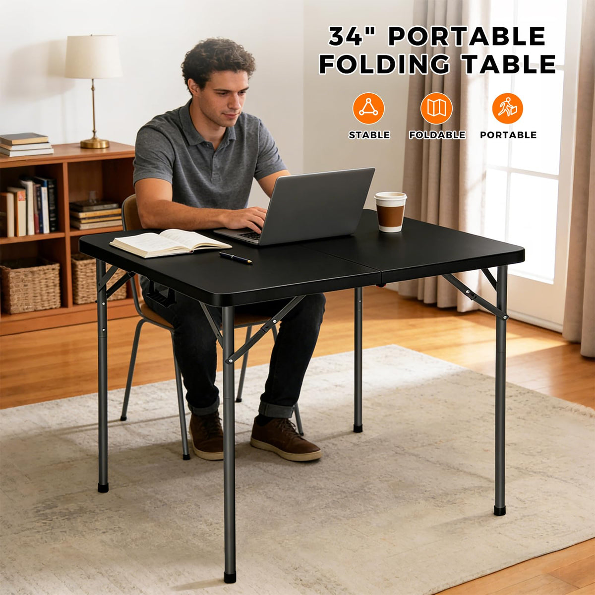34" Black Square Folding Table with Carrying Handle X5417