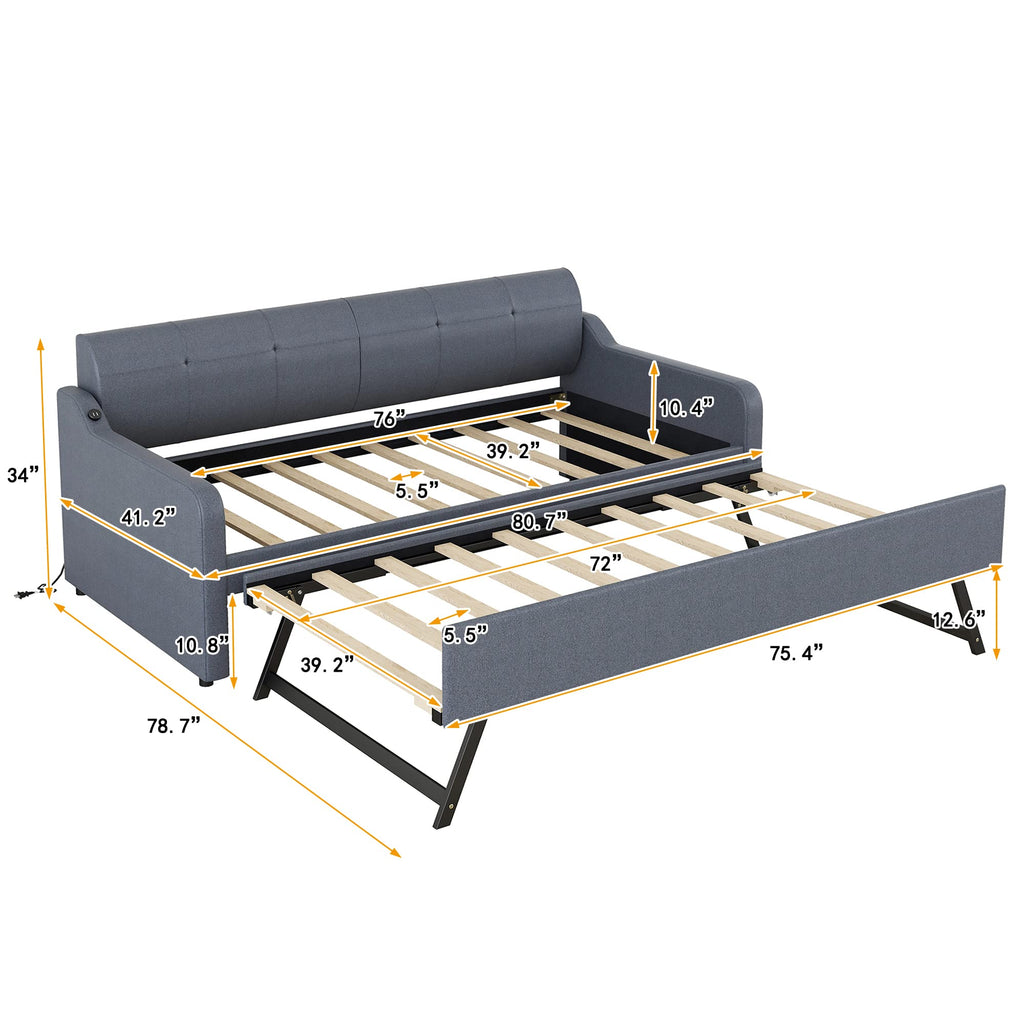 Twin Upholstered Linen Daybed with Pop Up Trundle S94564