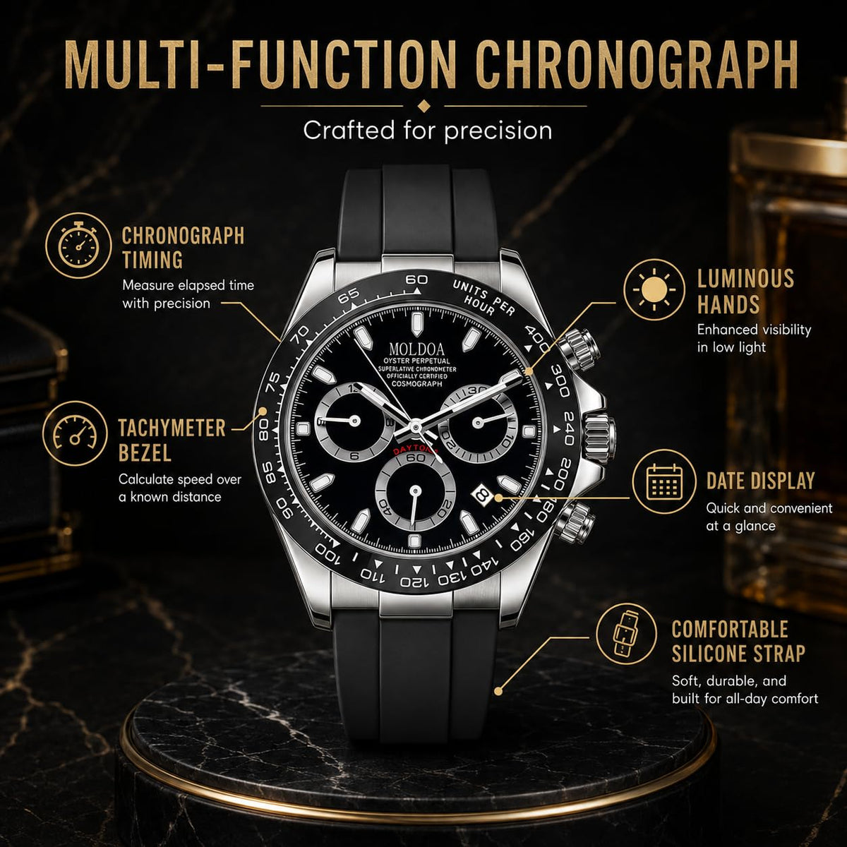 Men's Analog Quartz Chronograph Waterproof Silicone Strap Watch W9928
