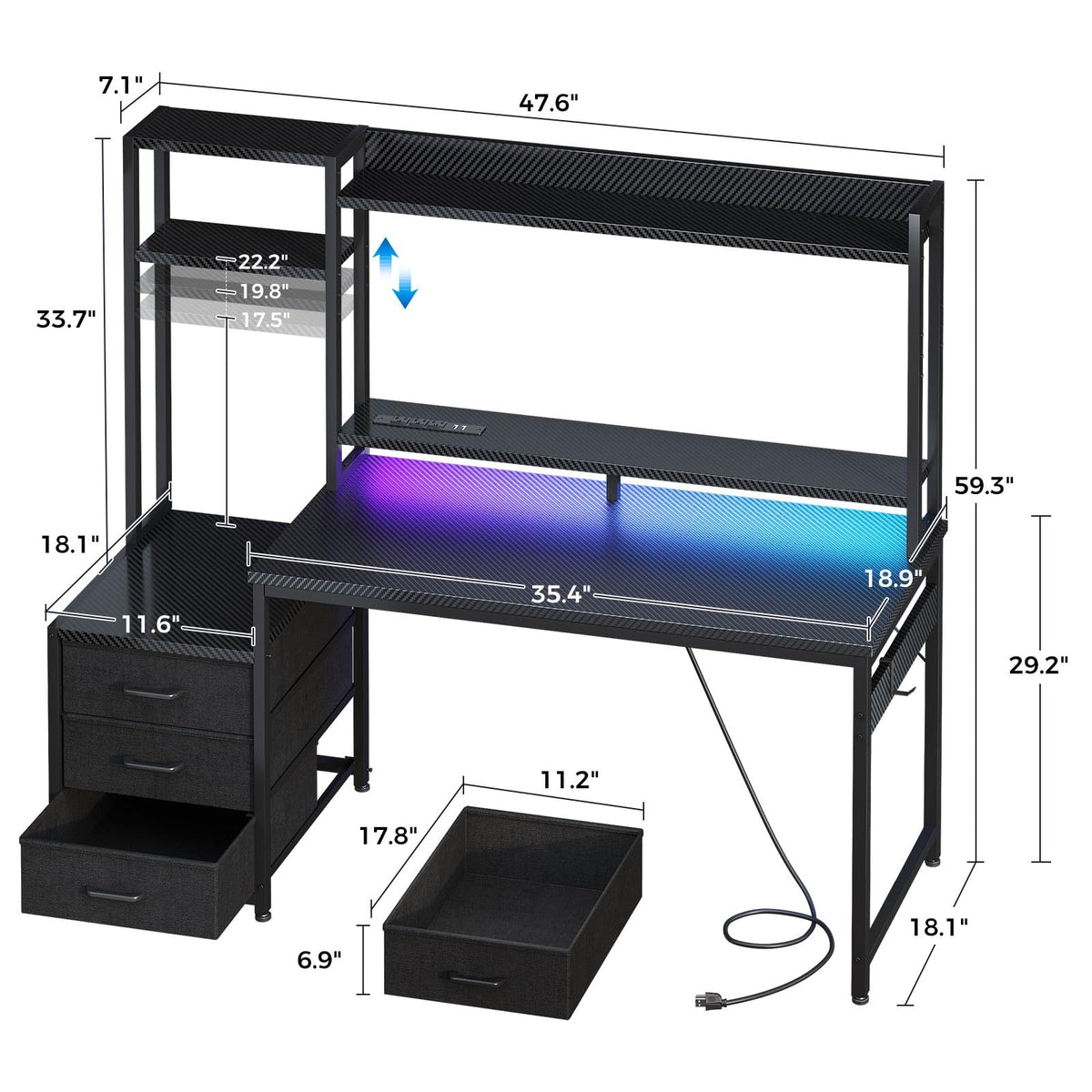 48 Inch Gaming Desk with Shelves and Drawers J99321