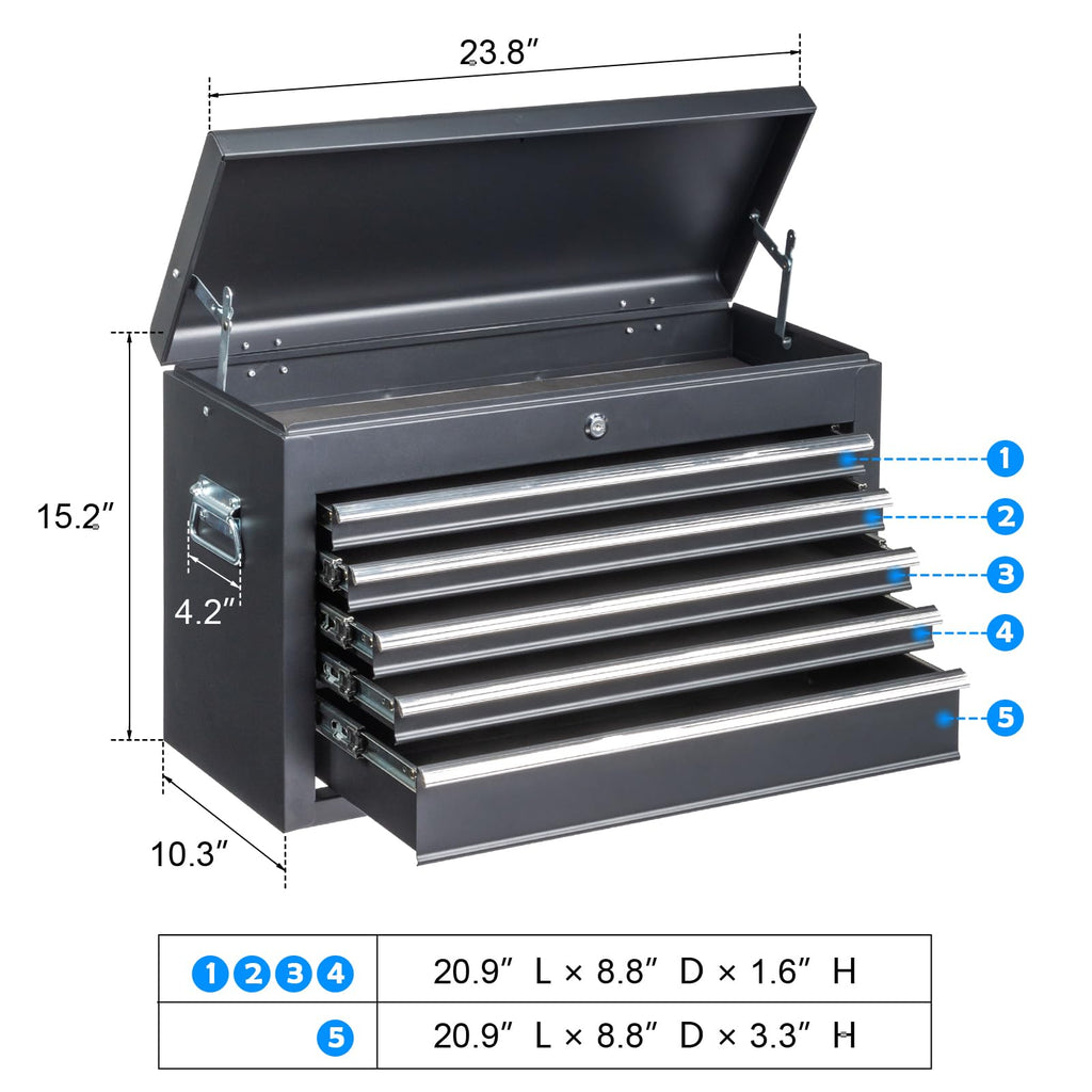 24" 5 Drawer Black Metal Tool Box K665