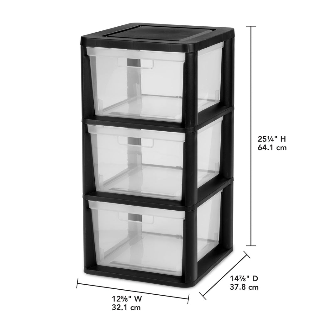 Black 3-Tier Plastic Storage Drawer Tower K1082