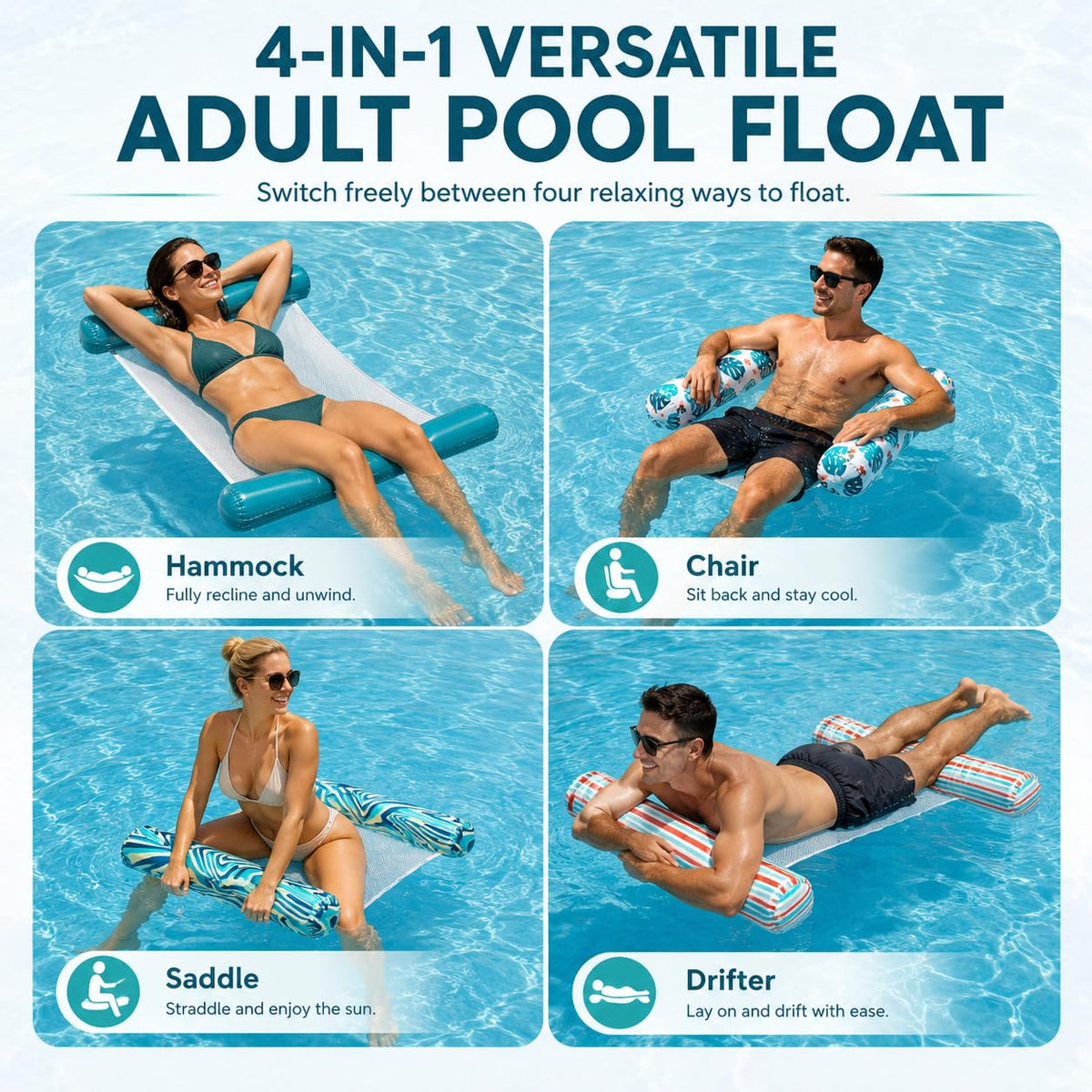 4-Pack Inflatable Pool Floats with Air Pump & Phone Pouch Y64399