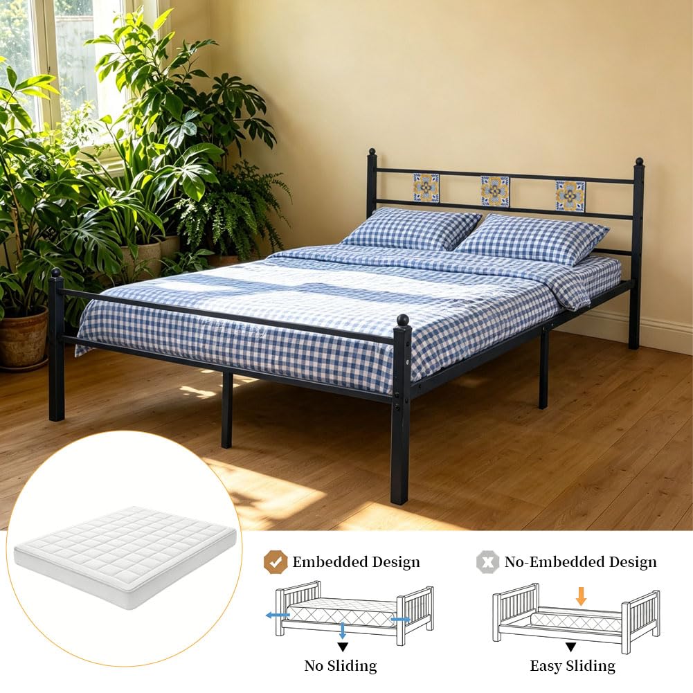 Full Size Metal Bed Frame with Headboard Footboard U7150