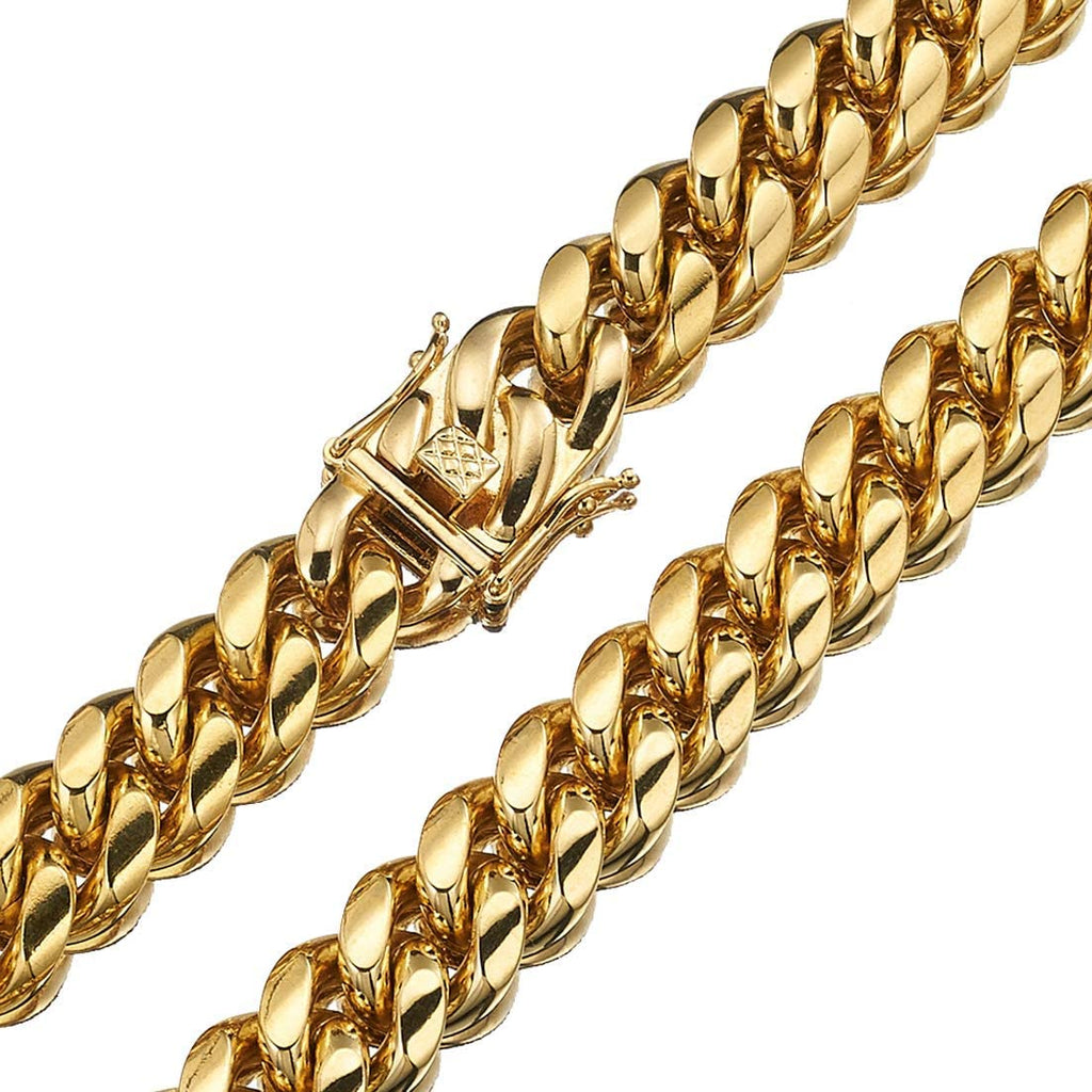 18K Gold Plated Curb Cuban Link Chain Necklace or Bracelet Stainless Steel R618600