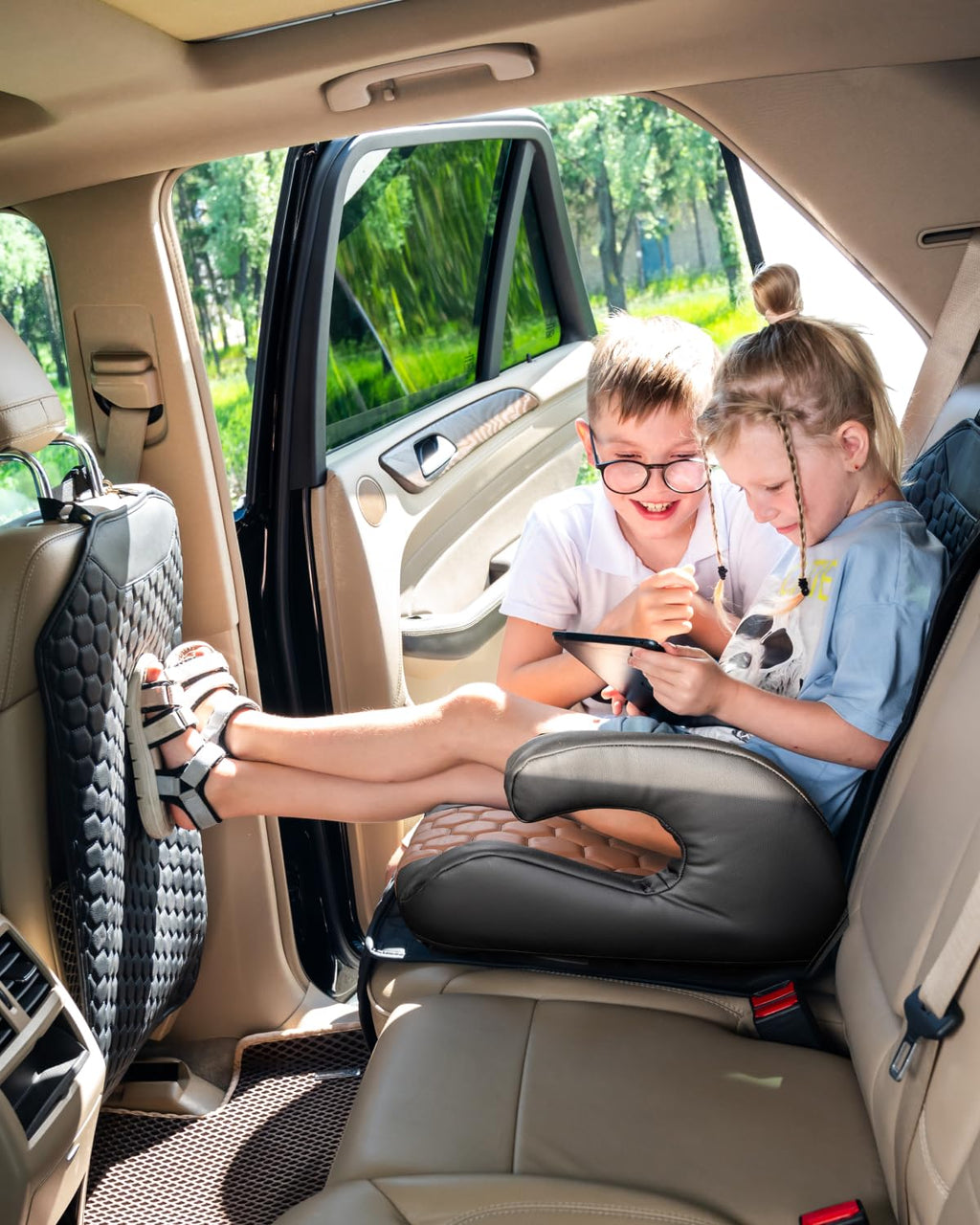 Black-Brown Backless Booster, Waterproof Seat Protector & Backseat Organizer C96309
