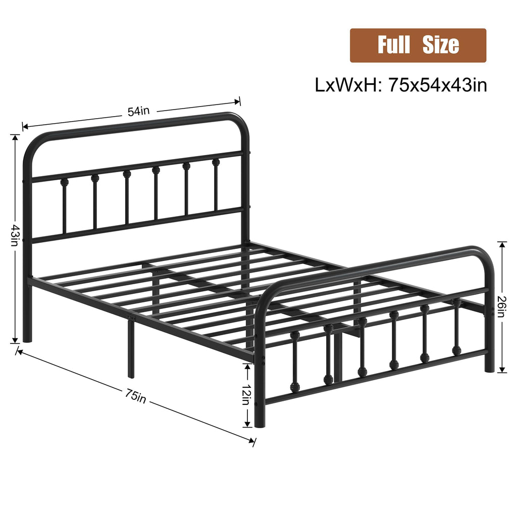 Full Size Black Metal Platform Bed Frame with Headboard R5894