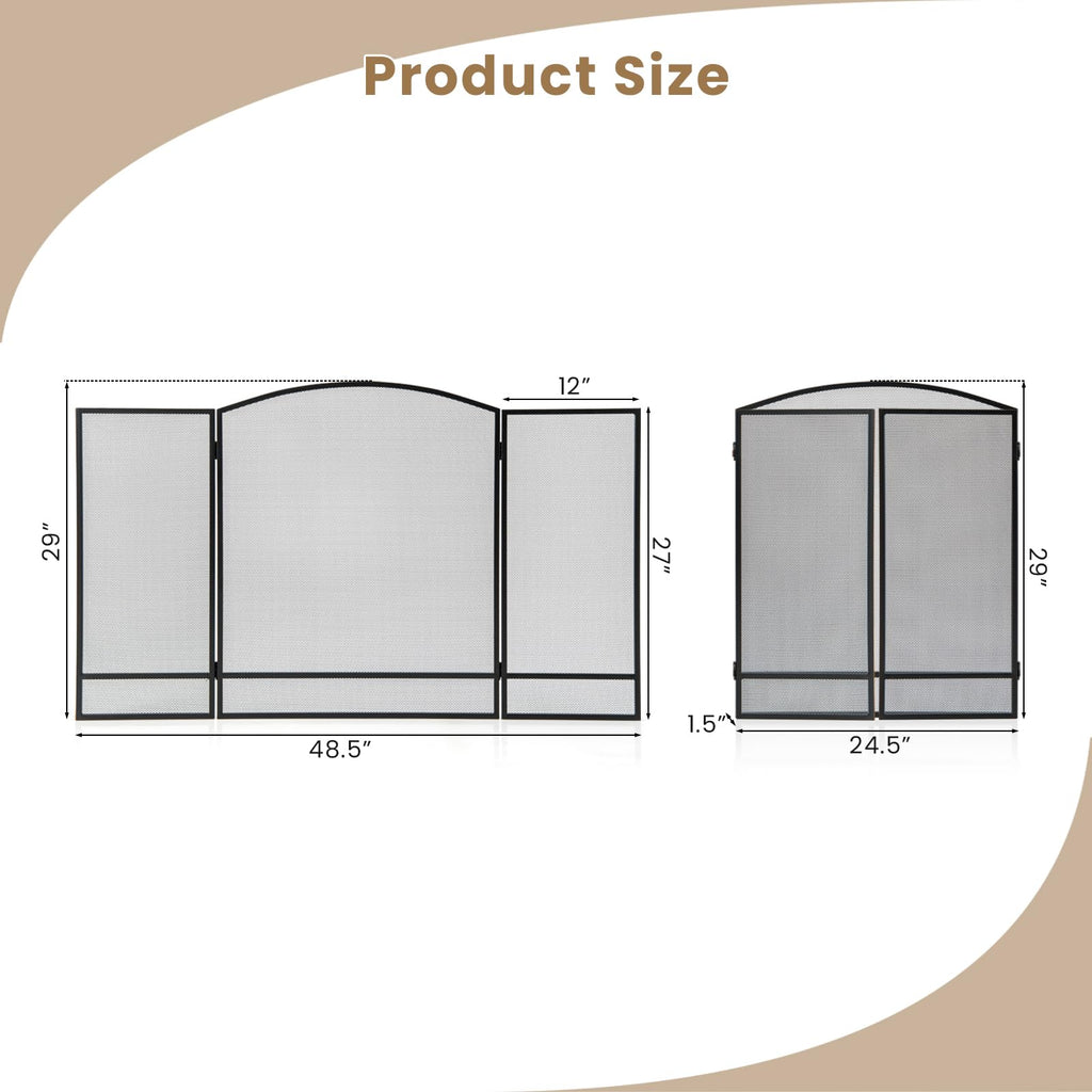 Black Wrought Iron 3 Panel Folding Fireplace Screen S1788