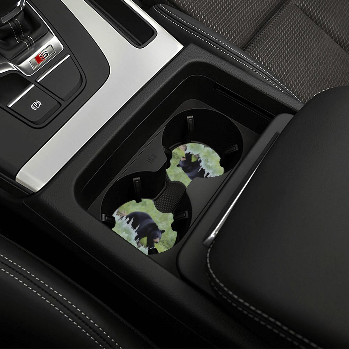 Black Bear Pattern Rubber Car Coasters Set of 2 Q5025
