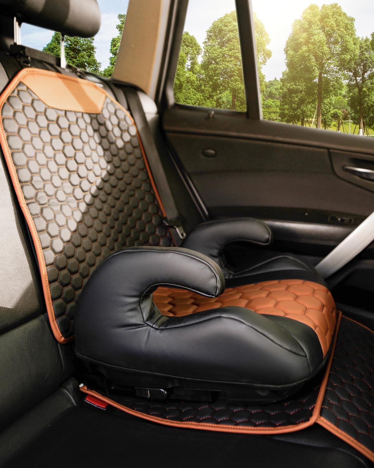 Black-Brown Backless Booster, Waterproof Seat Protector & Backseat Organizer C96309