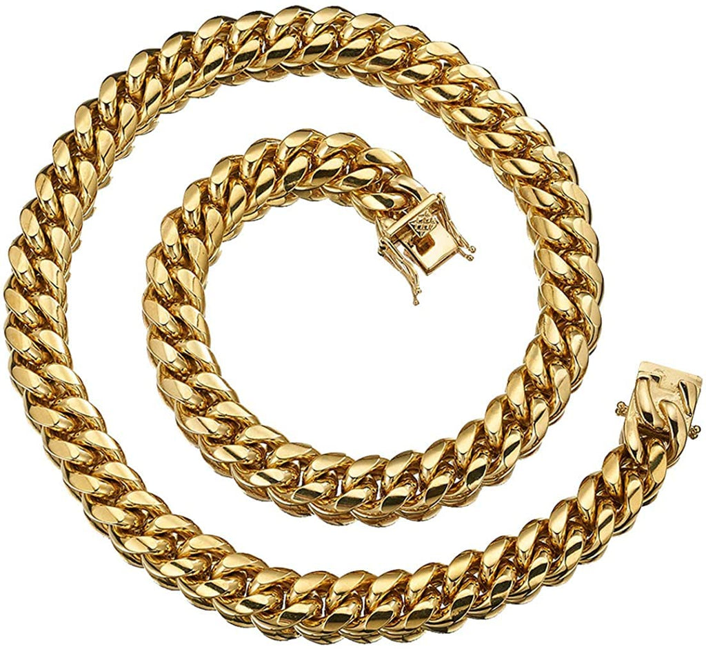 18K Gold Plated Curb Cuban Link Chain Necklace or Bracelet Stainless Steel R618600