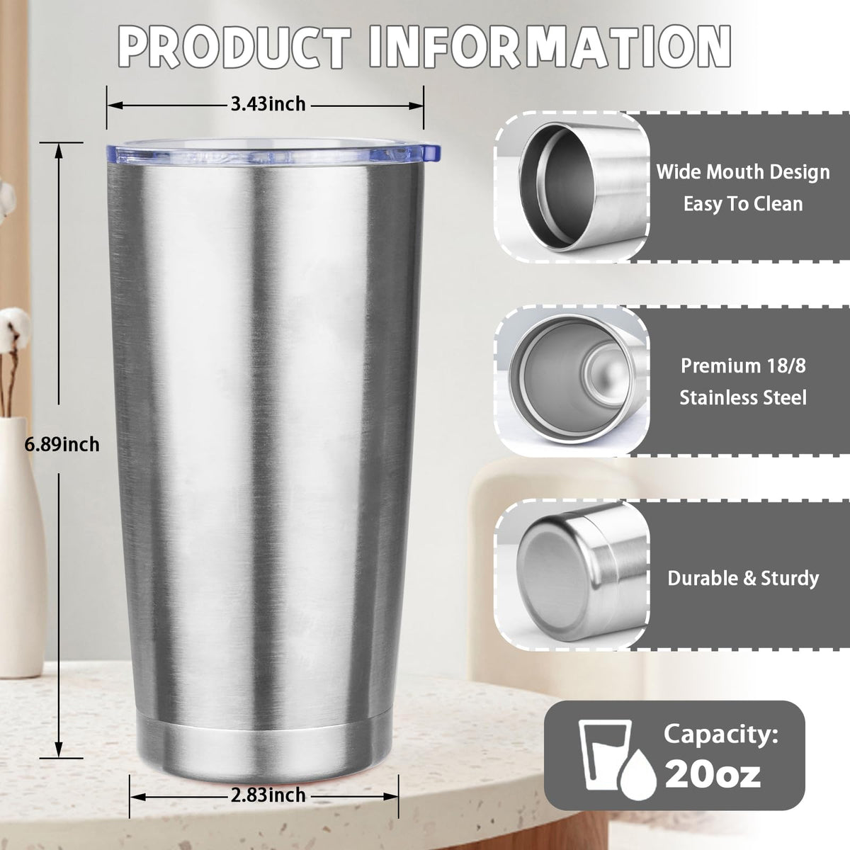20 oz Stainless Steel Insulated Tumbler with Lids and Straws O515