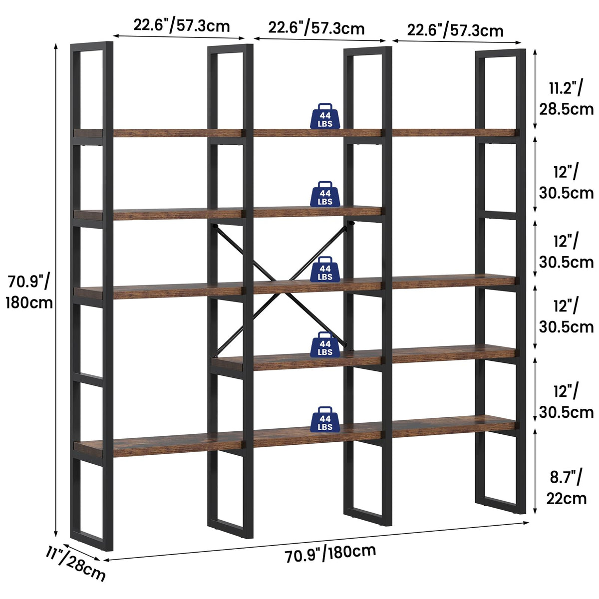 5 Tier Rustic Brown Bookshelf K25134