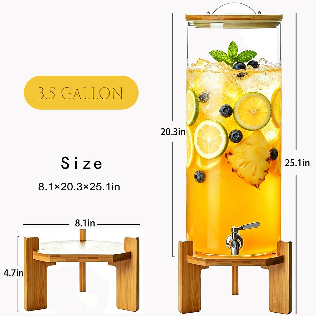 3.5 Gallon Glass Beverage Dispenser with Stand N2149
