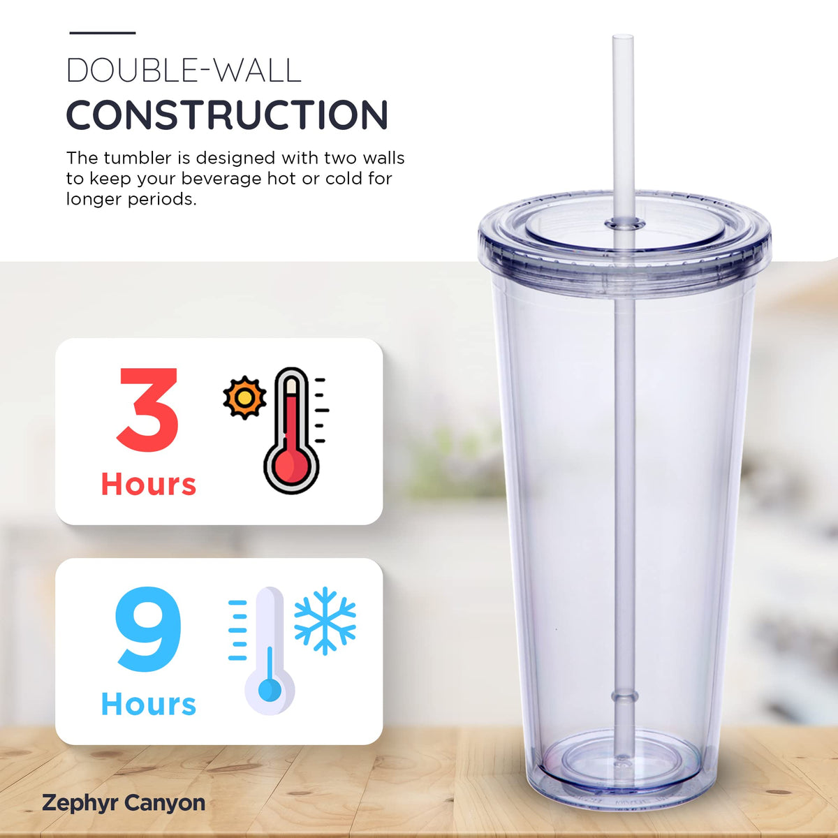 24oz Double Wall Plastic Tumblers with Lids and Straws, 4 Pack D327