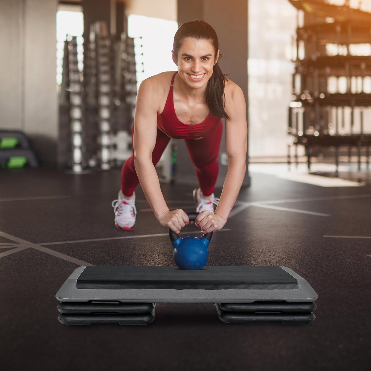 43" Adjustable Aerobic Exercise Step Platform with 4 Removable Risers S856041