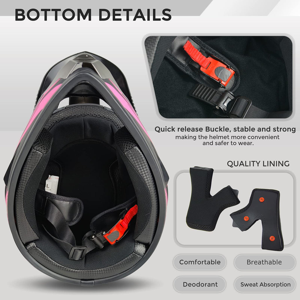 Pink XL DOT Approved Full Face Motocross Helmet E84512