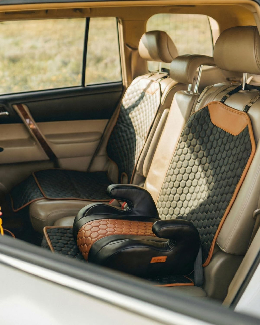 Black-Brown Backless Booster, Waterproof Seat Protector & Backseat Organizer C96309