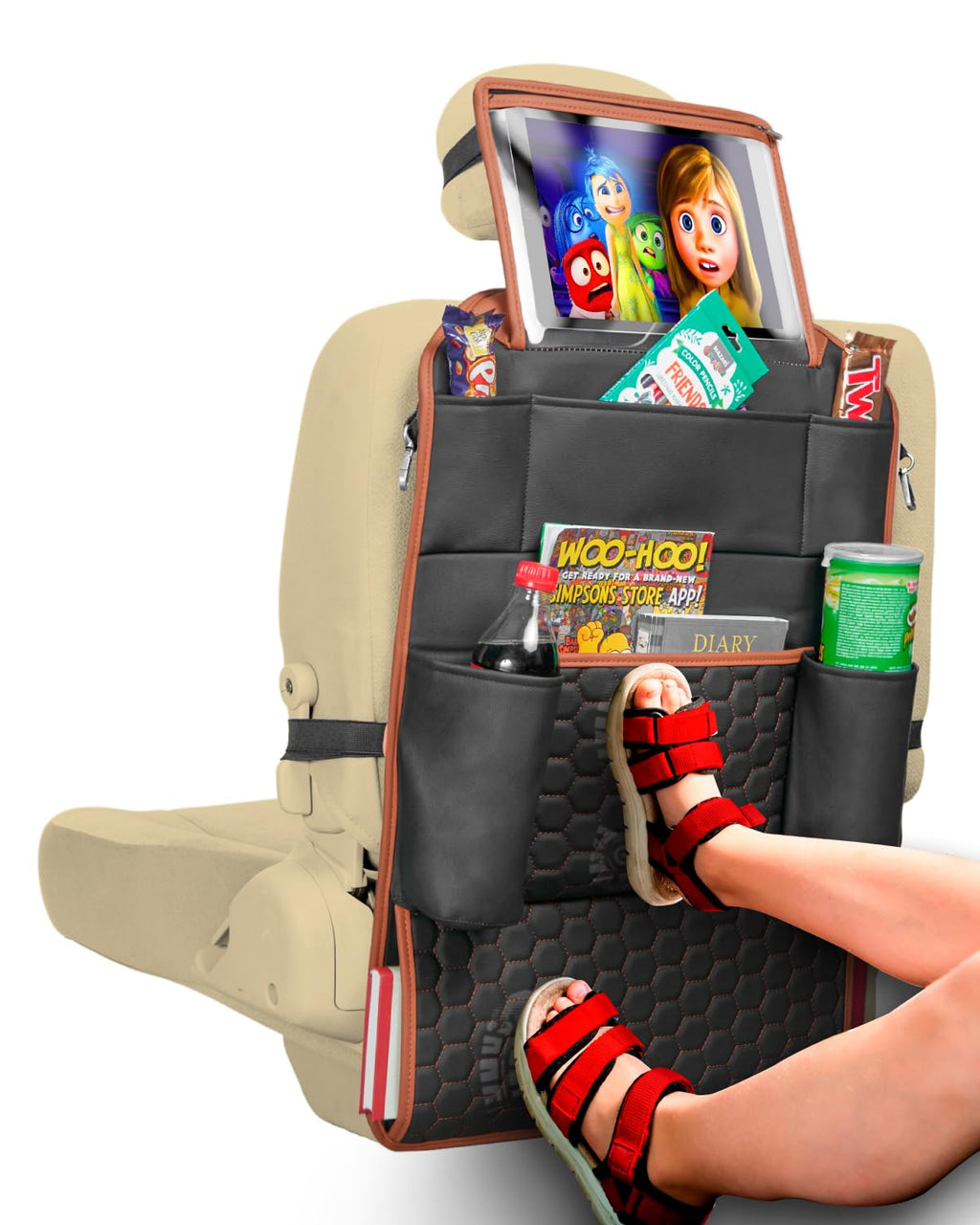 Black-Brown Backless Booster, Waterproof Seat Protector & Backseat Organizer C96309