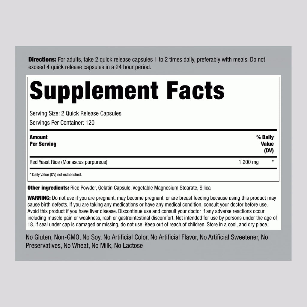 Red Yeast Rice 1200 mg 240 Capsules Y477
