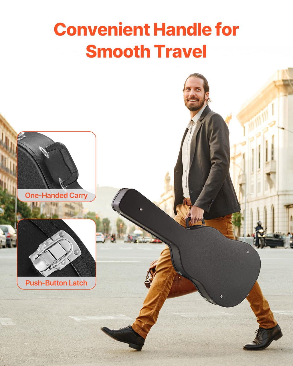 Black 43.31 in Gourd-Shaped Acoustic Guitar Hard Case N608100
