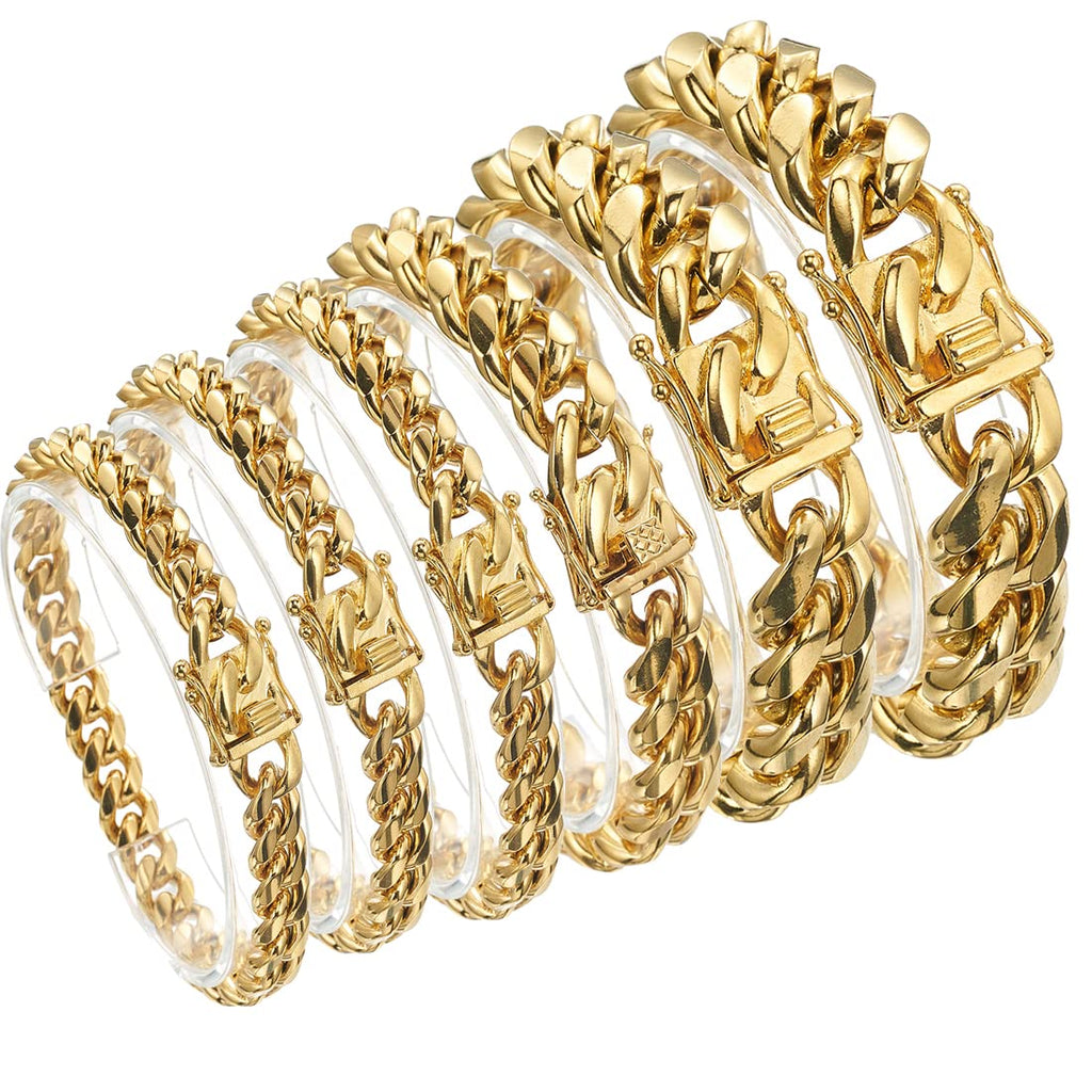 18K Gold Plated Curb Cuban Link Chain Necklace or Bracelet Stainless Steel R618600