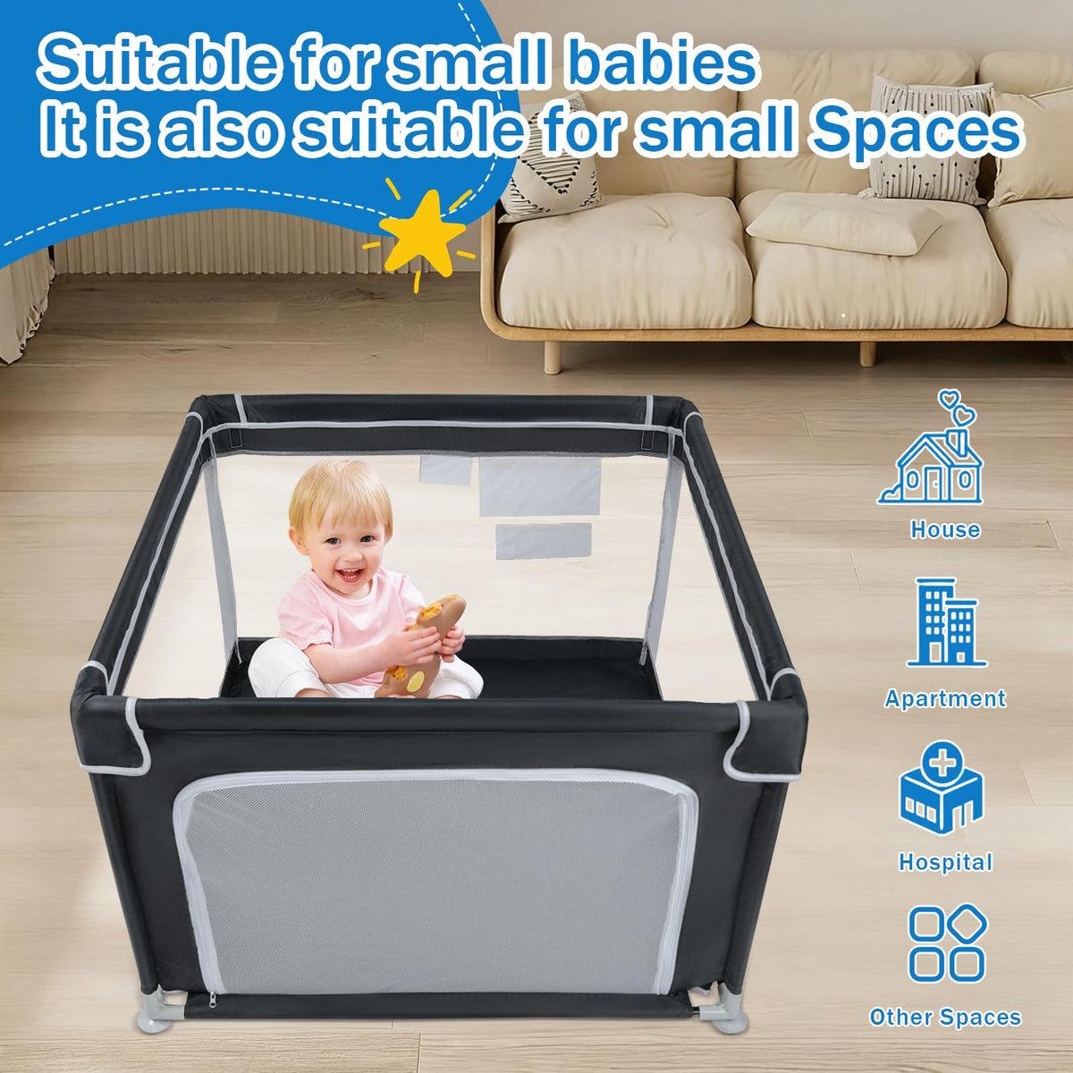 Baby Playpen with Mesh and Anti-Slip Base P1352