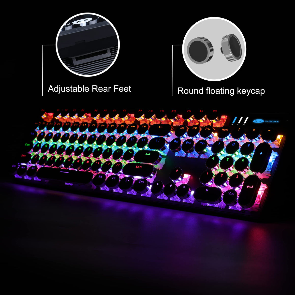 Black Retro Mechanical Gaming Keyboard with RGB Backlit P30546