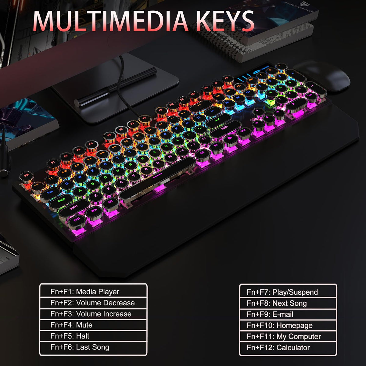 Black Retro Mechanical Gaming Keyboard with RGB Backlit P30546