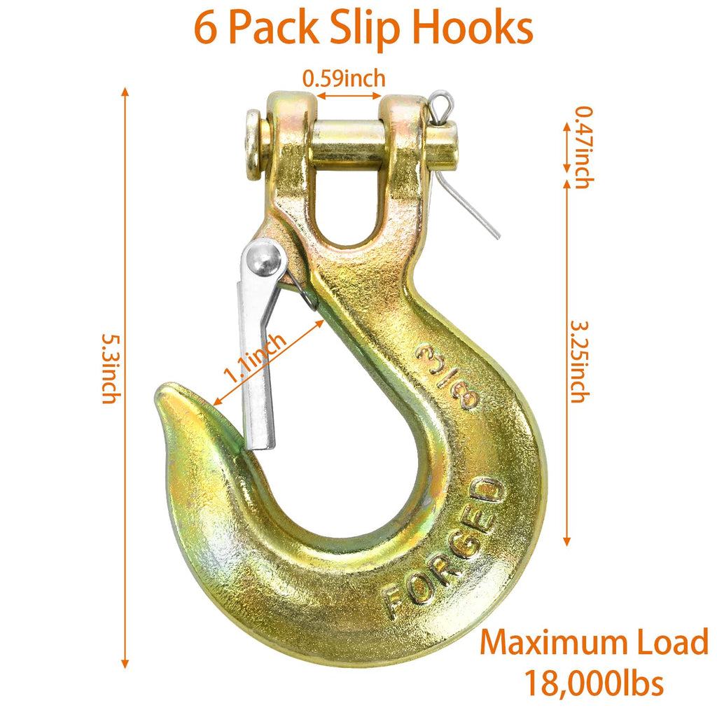 6 Pack 3/8 Inch G70 Forged Steel Clevis Slip Hook with Safety Latch Y174