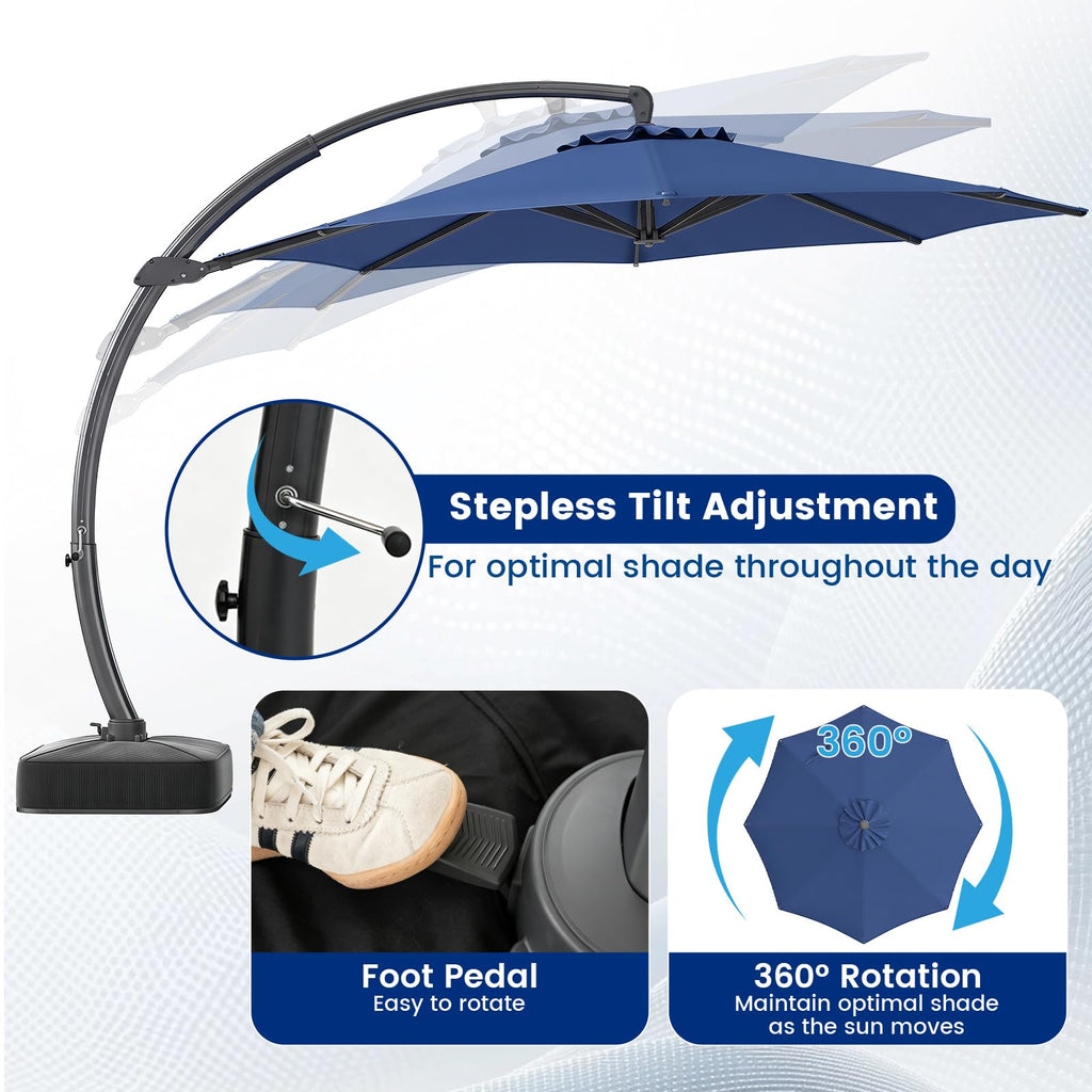 11FT Navy Cantilever Patio Umbrella with Base F1579