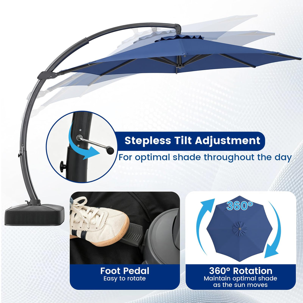 11FT Navy Cantilever Patio Umbrella with Base F1579