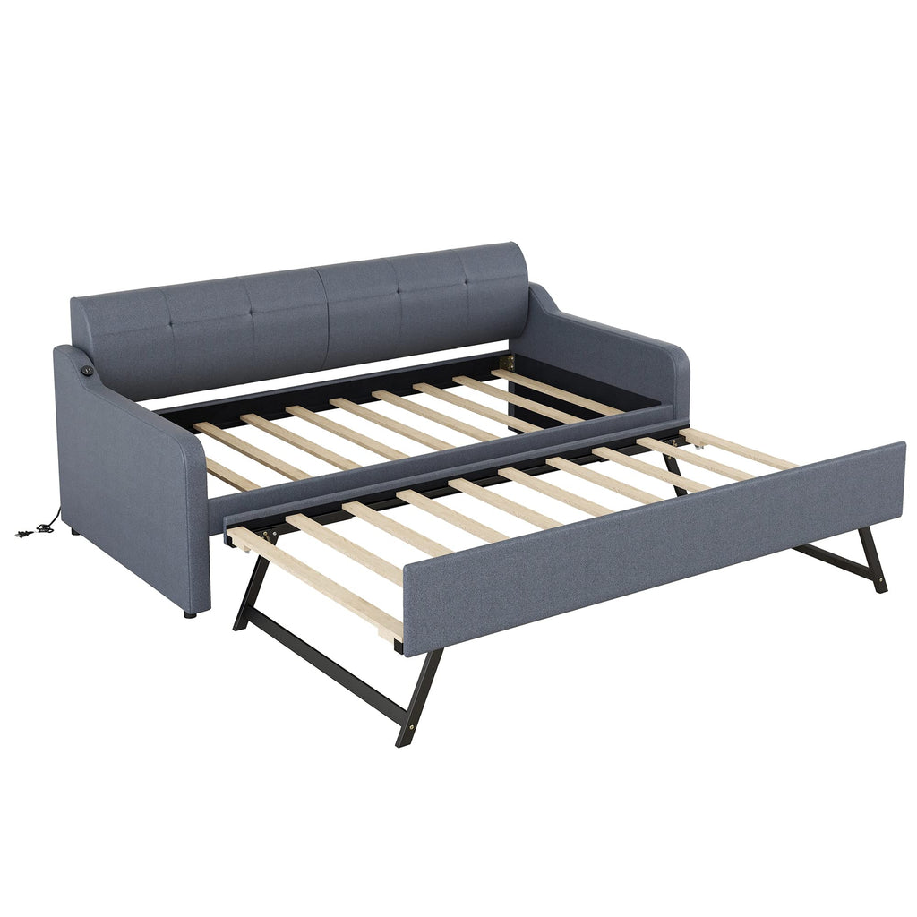 Twin Upholstered Linen Daybed with Pop Up Trundle S94564